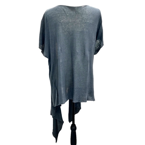 PURE DKNY STEEL BLUE LINEN SHORT SLEEVE MULTIWAY DRAPE FRONT OPEN CARDIGAN - Picture 6 of 16